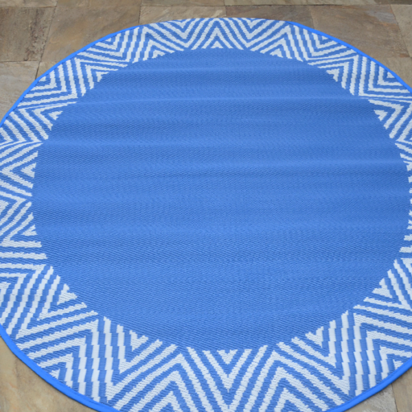 round blue recycled plastic rug