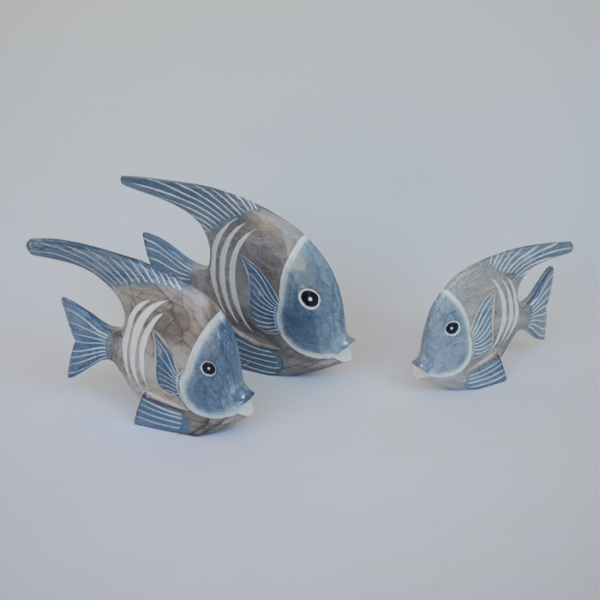 Wooden Fish Angel set of 3 (Blue & grey with white trim)