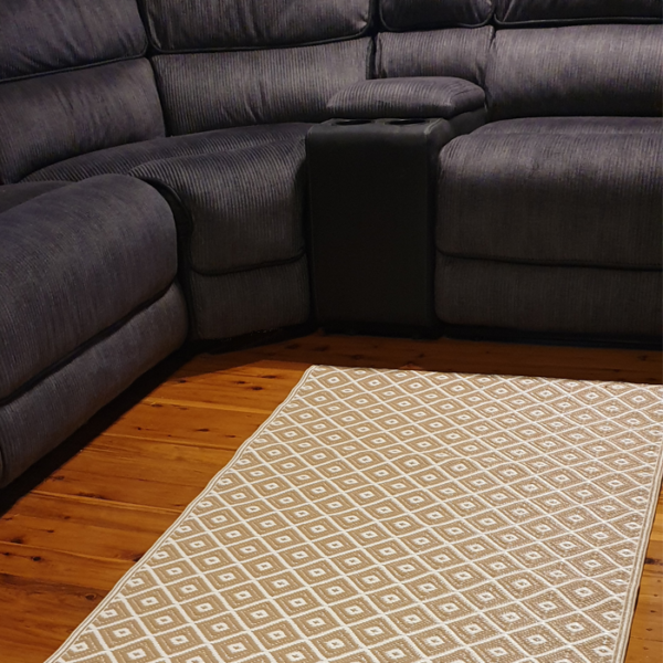 Kimberley beige rug in loungeroom